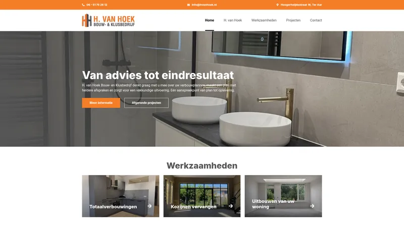 Website van H van Hoek Bouw- en klusbedrijf.