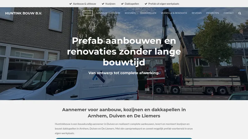 Website van Huntinkbouw Bouwbedrijf | aanbouw kozijnen verbouw