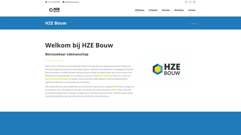 Website van HZE Bouw