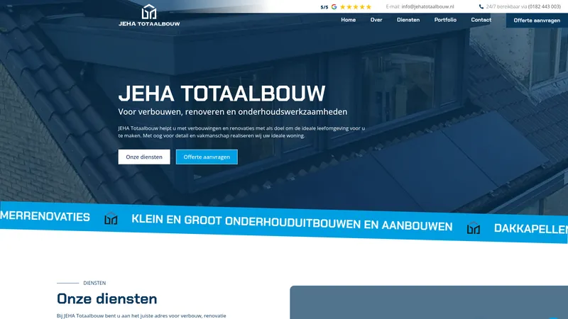 Website van JEHA Totaalbouw