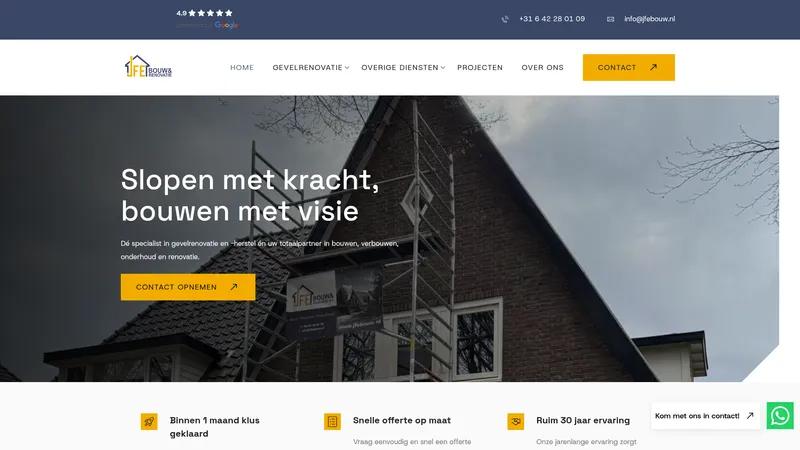 Website van JFE bouw & renovatie