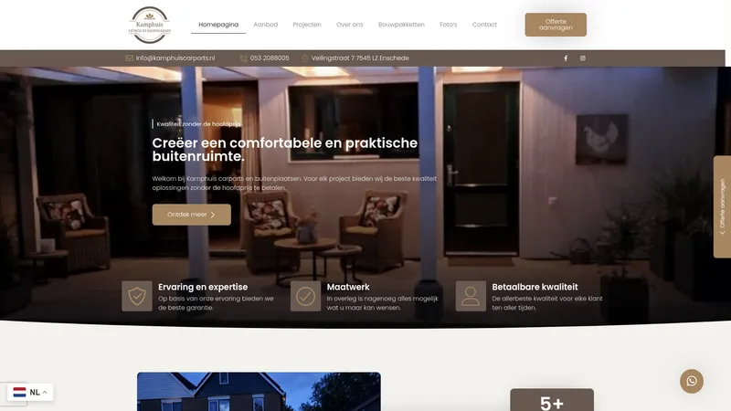 Website van Kamphuis Carports & Buitenplaatsen