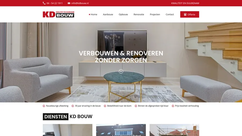 Website van KD Bouw