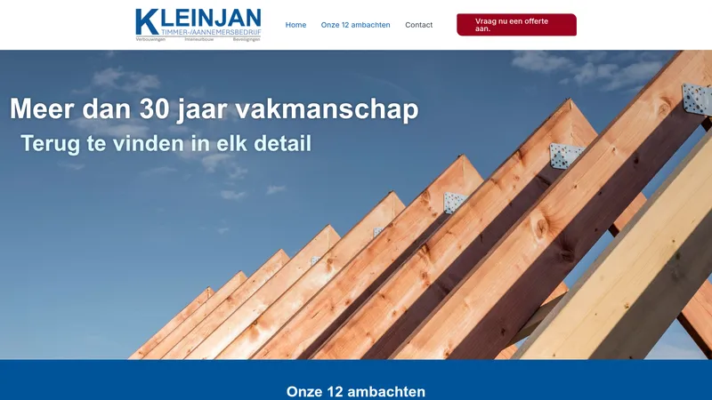 Website van Kleinjan Timmer/ aannemersbedrijf