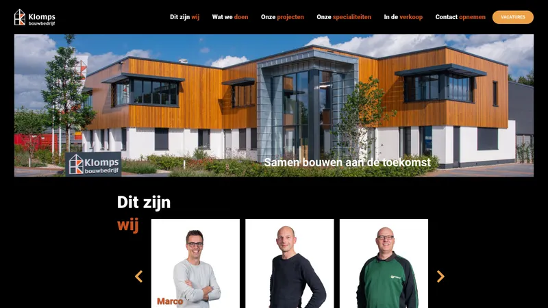 Website van Klomps Bouwbedrijf BV H J