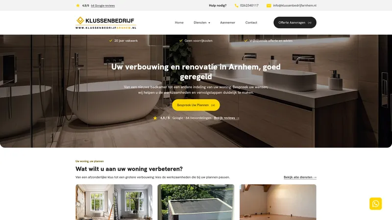Website van Klussenbedrijf Arnhem