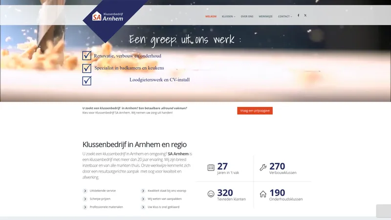 Website van Klussenbedrijf SA Arnhem