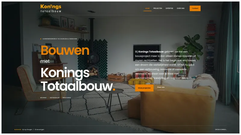 Website van Konings Totaalbouw BV - Aannemer en Bouwbedrijf Haarlem