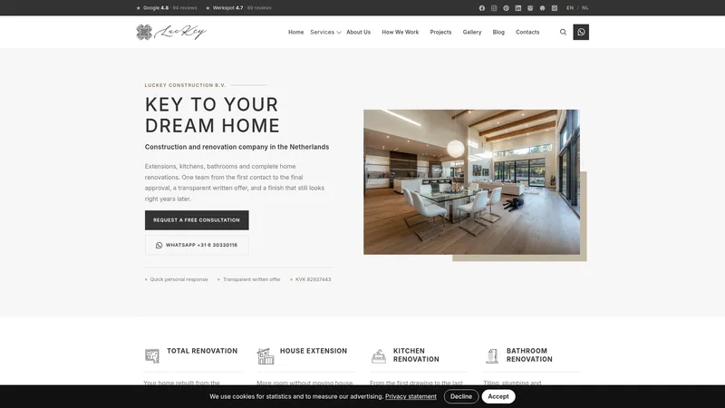 Website van LucKey Construction B.V.