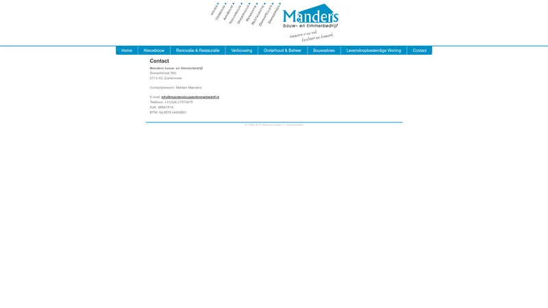 Website van Manders Bouw en Timmerbedrijf