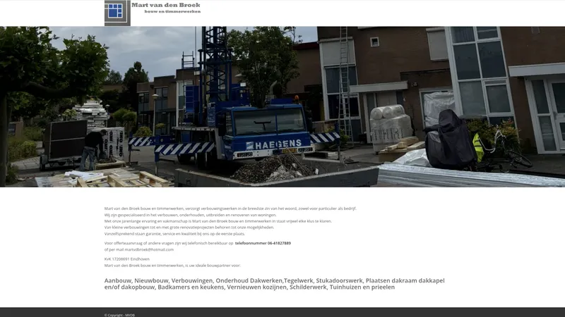 Website van Mart van den Broek Bouw- en Timmerwerkzaamheden