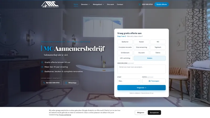 Website van MC Aannemersbedrijf