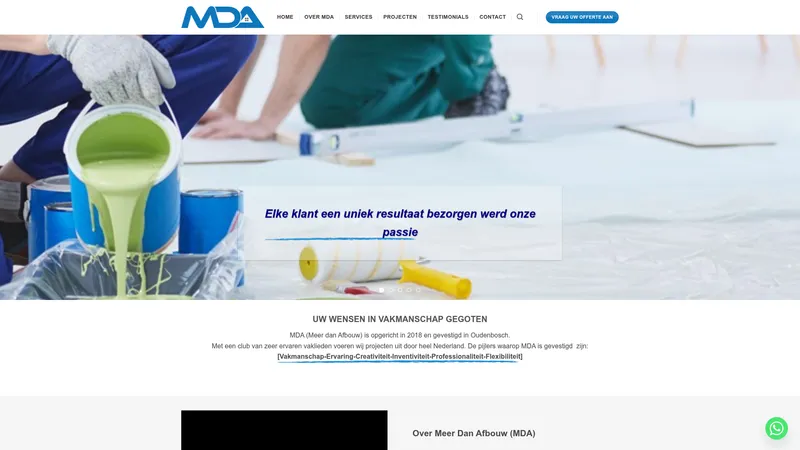 Website van Meer Dan Afbouw (MDA) - Aannemer en bouwbedrijf