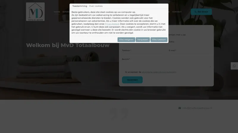Website van MvD Totaalbouw