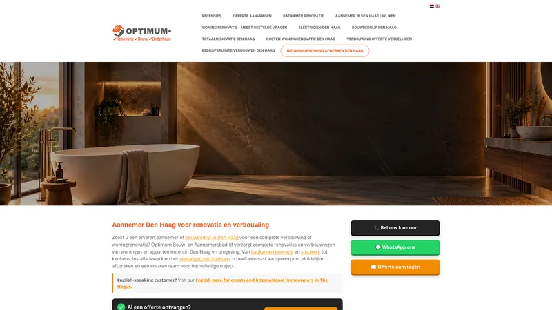 Website van Optimum Bouw- en Aannemersbedrijf