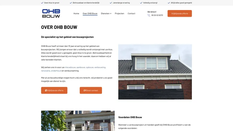 Website van Oud Hollands Bouwbedrijf Van Enk (OHB)