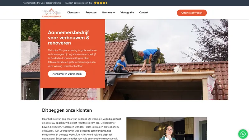 Website van Plecom aannemersbedrijf
