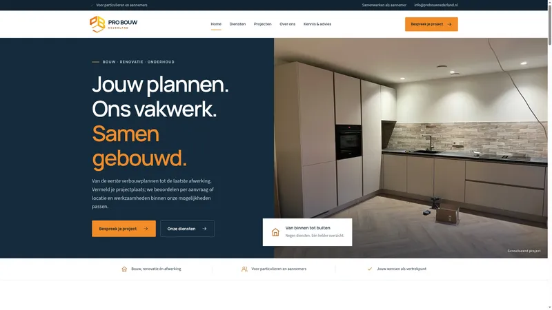 Website van Pro Bouw Nederland