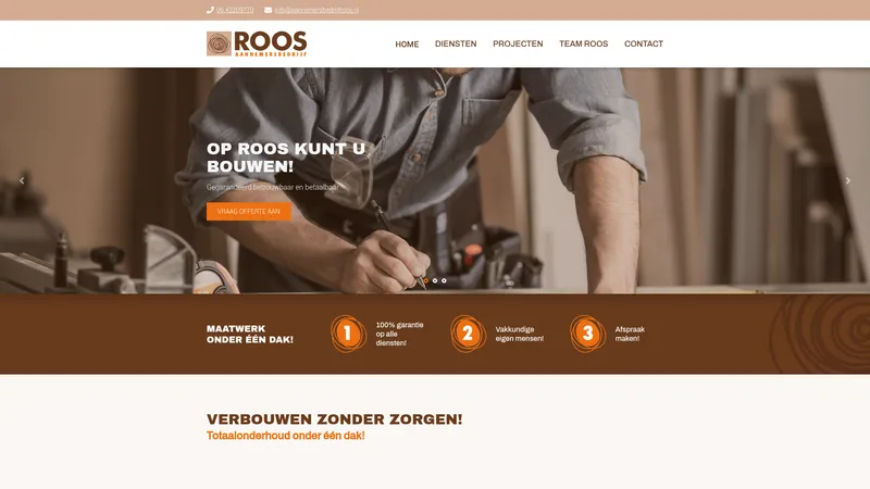 Website van Roos Timmer- & Onderhoudsbedrijf L A