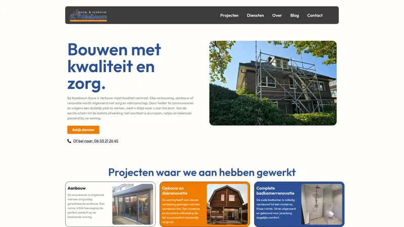 Website van Roseboom Bouw en Verbouw