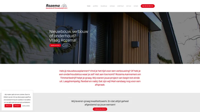 Website van ROZEMA AANNEMERS EN TIMMERBEDRIJF V. O. F.