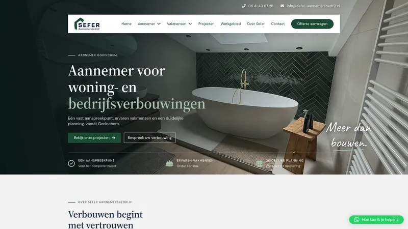 Website van Sefer Aannemersbedrijf
