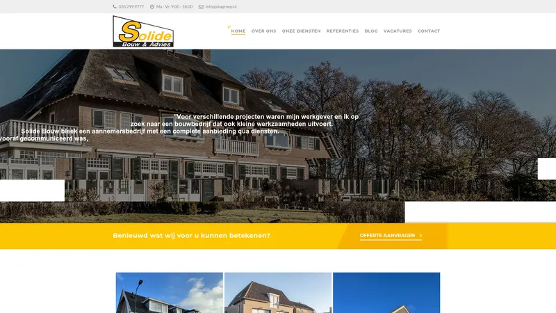 Website van Solide Bouw & Advies Groep