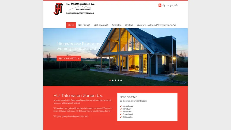 Website van Talsma en Zn BV Bouwbedrijf H J
