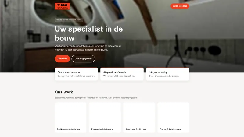 Website van TDZ Totaalbouw