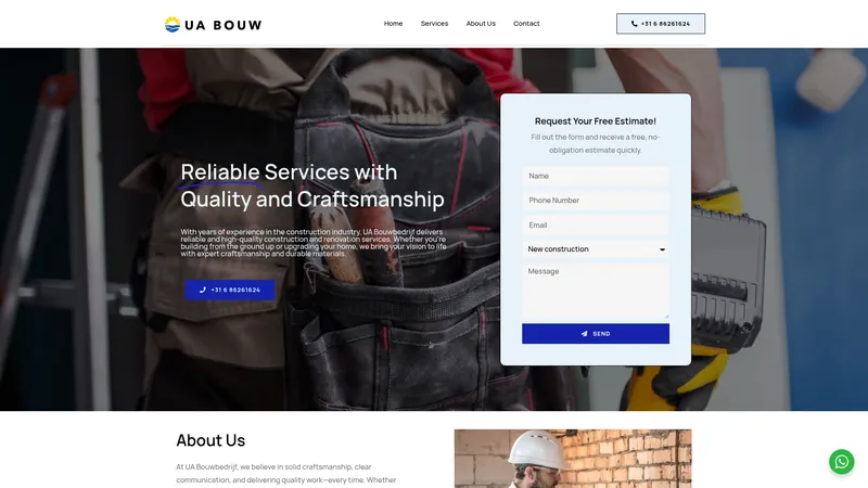 Website van UA Bouwbedrijf