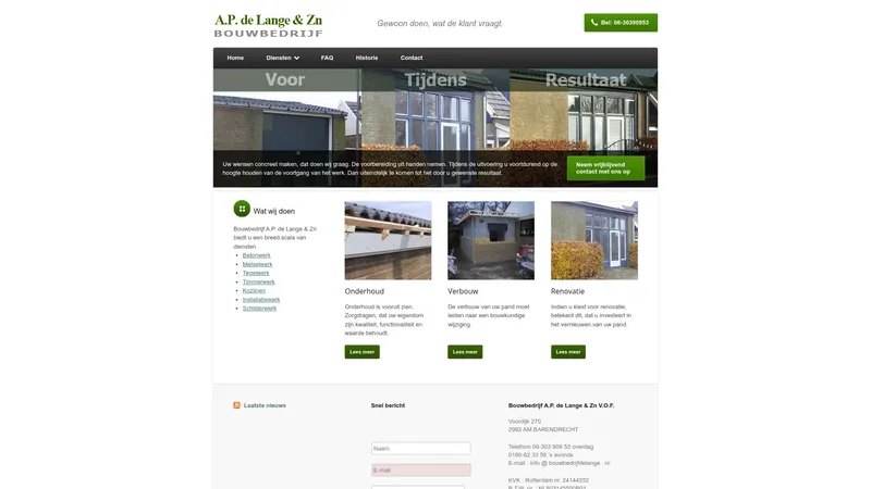 Website van V.O.F. A.P. de Lange en Zn.