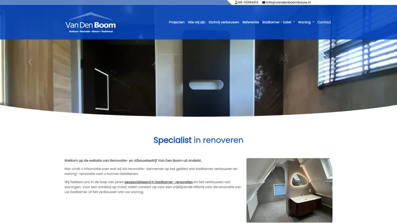 Website van Van den Boom Bouw B.V.