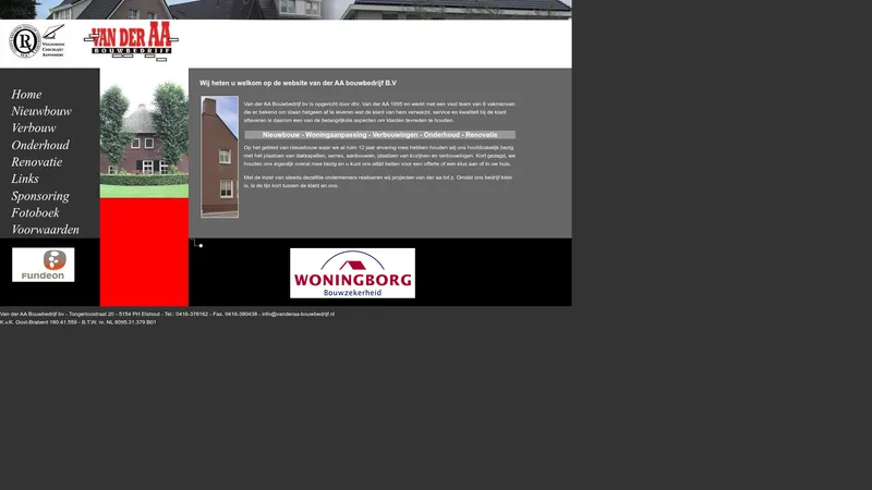 Website van Van der Aa Bouwbedrijf B.V.
