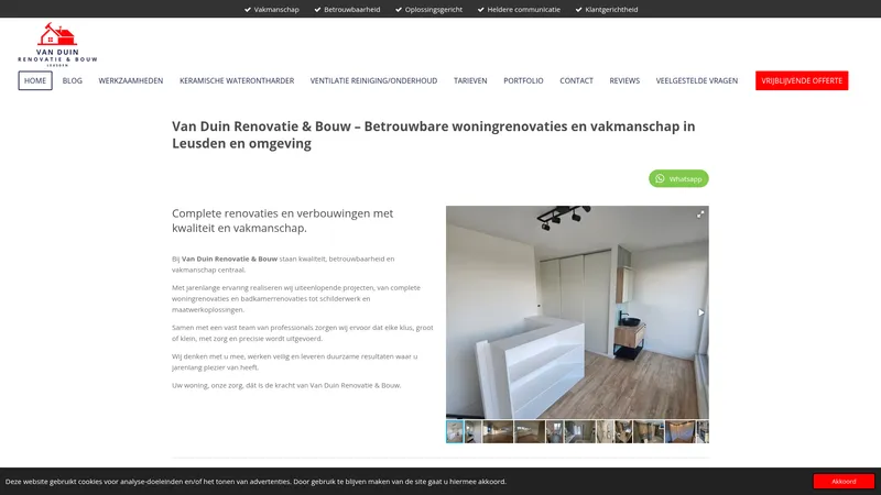 Website van Van Duin Renovatie & Bouw