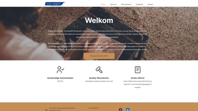 Website van Van Leijen Timmerwerk & Restauratie