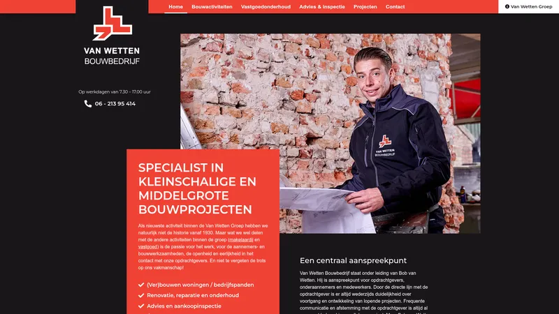 Website van Van wetten Bouwbedrijf B.V.