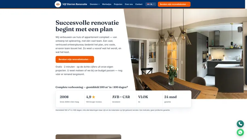 Website van Vijf Sterren Renovatie – Totaalrenovatie Aannemer Den Haag