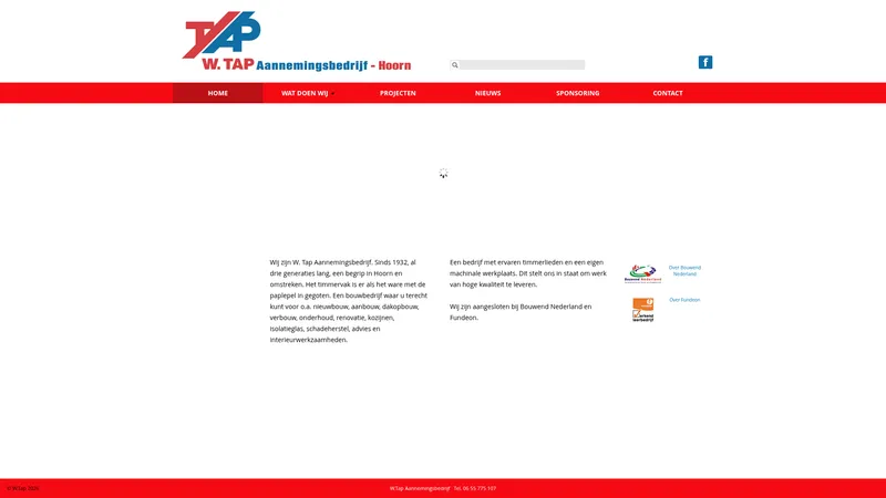 Website van W. Tap Aannemingsbedrijf v.o.f.