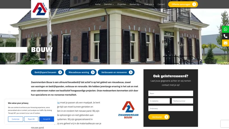 Website van Zwammerdam Bouw BV